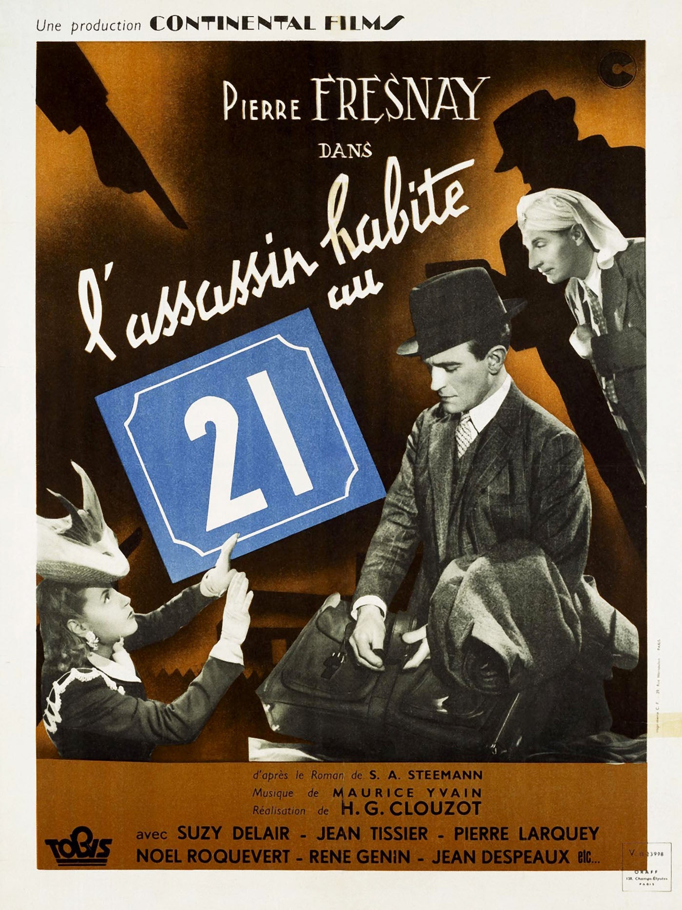 L’ASSASSIN HABITE AU 21 – FILM (1942) – PIERRE FRESNAY – FILM POLICIER THRILLER – AFFICHE CINÉMA – REPRODUCTION – POSTER HUB STUDIO – HQ