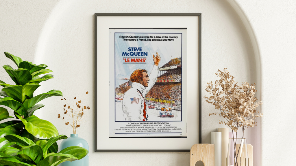Affiche du film Le Mans (1971) avec Steve McQueen. Film culte sur les 24 Heures du Mans. Poster vintage reproduction haute qualité.