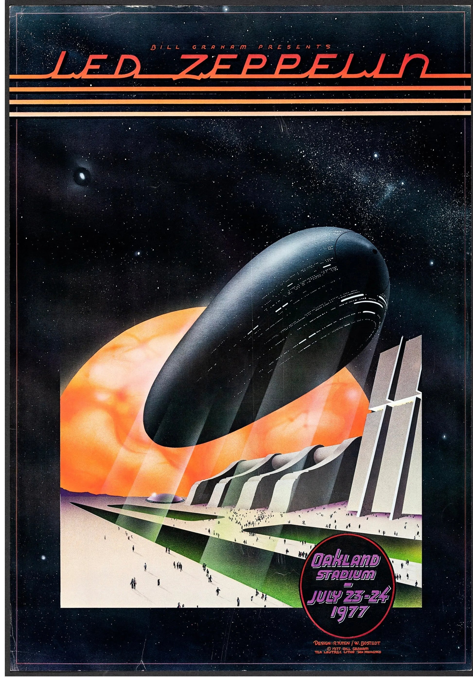 LED ZEPPELIN – OAKLAND STADIUM – 1977, AFFICHE VINTAGE CINÉMA RÉTRO, HQ