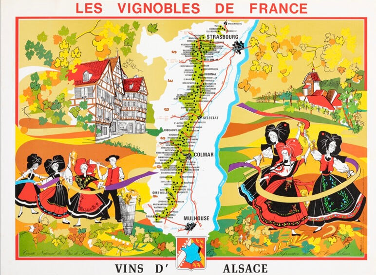 REPRODUCTION AFFICHE VINTAGE LES VIGNOBLES DE FRANCE – VINS D’ALSACE - POSTER HUB STUDIO, HQ