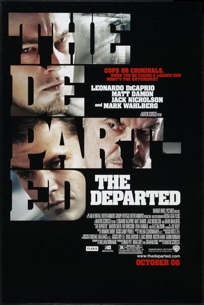 Affiche du film Les Infiltrés (2006) avec Leonardo DiCaprio et Matt Damon. Thriller culte de Scorsese. Reproduction HQ – Poster Hub Studio.