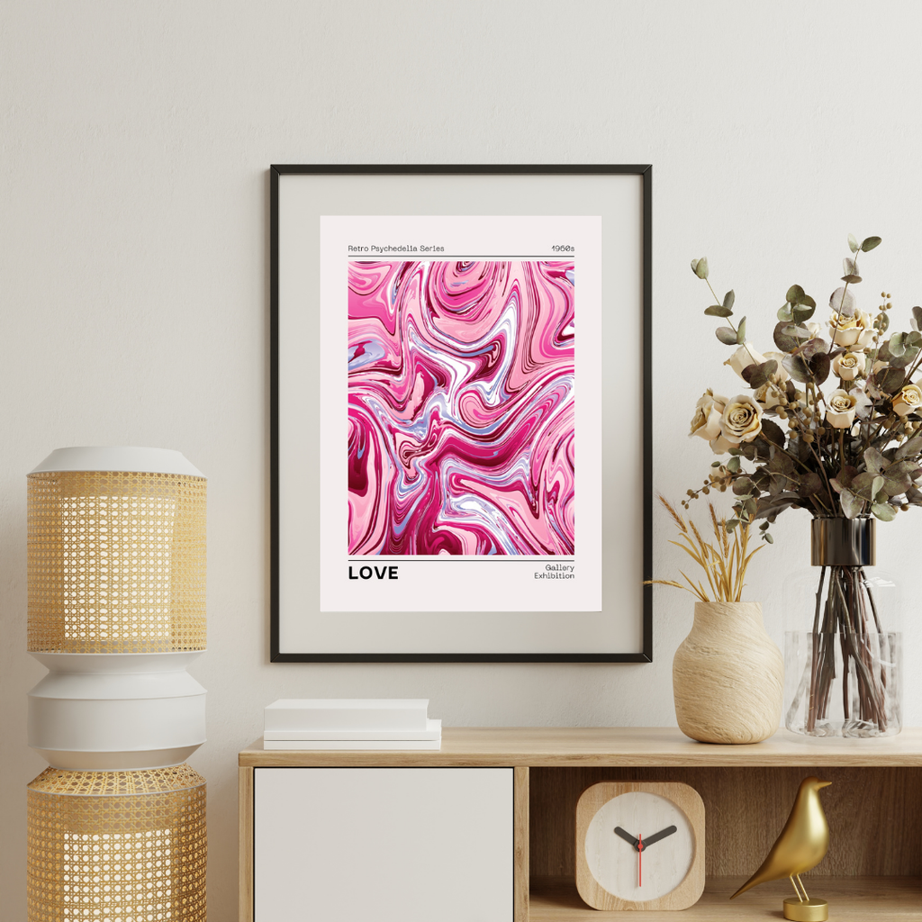 LOVE RETRO PSYCHEDELIA 1960s – ART ABSTRAIT MARBRÉ ROSE