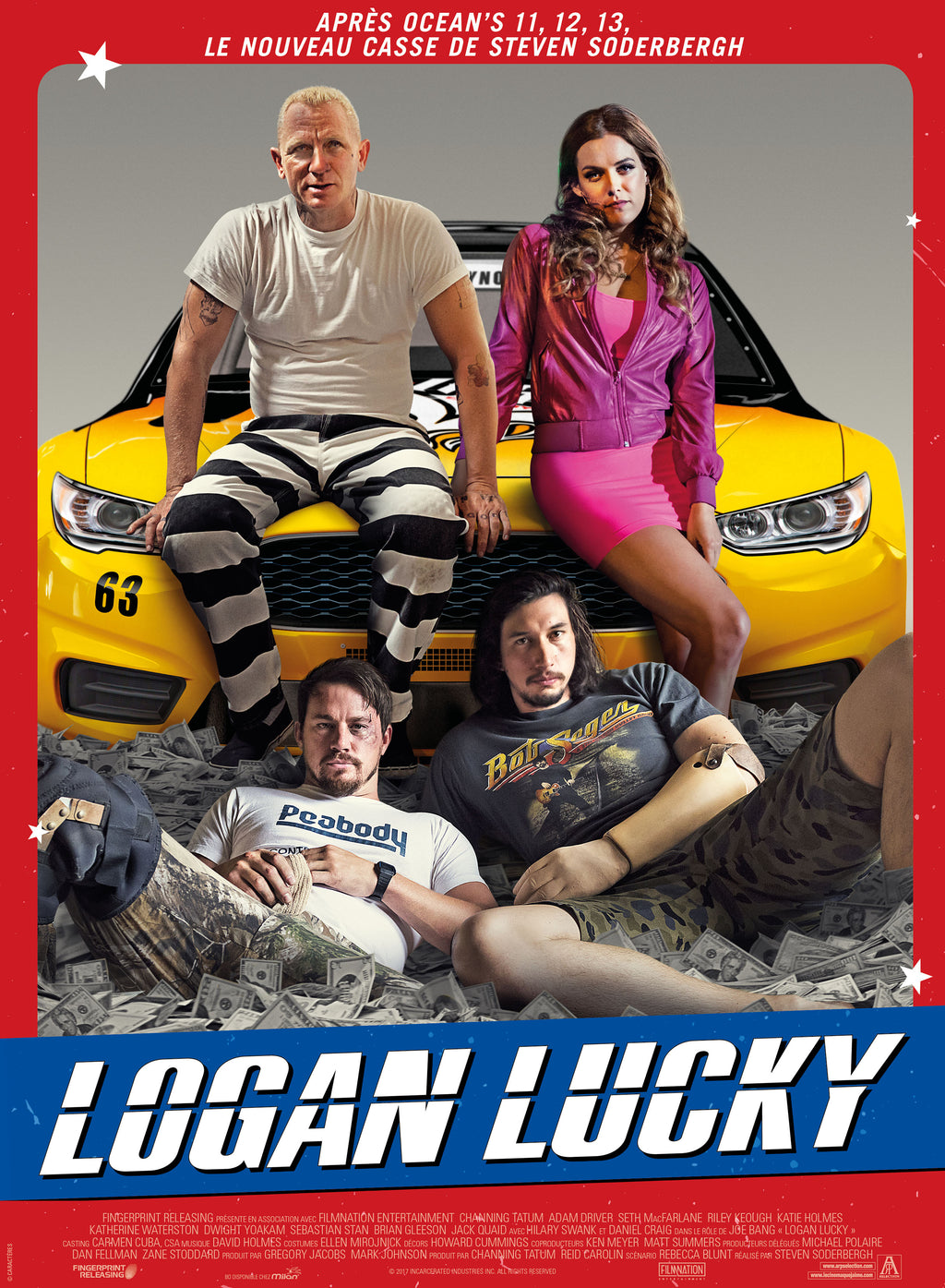 Affiche du film Logan Lucky (2017) avec Channing Tatum et Adam Driver. Comédie de braquage déjantée. Reproduction HQ – Poster Hub.