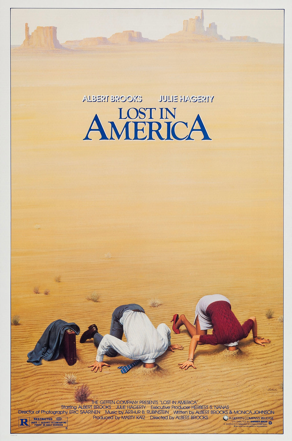 Affiche du film Lost in America (1985) d’Albert Brooks avec Julie Hagerty. Comédie culte américaine. Reproduction HQ – Poster Hub Studio.