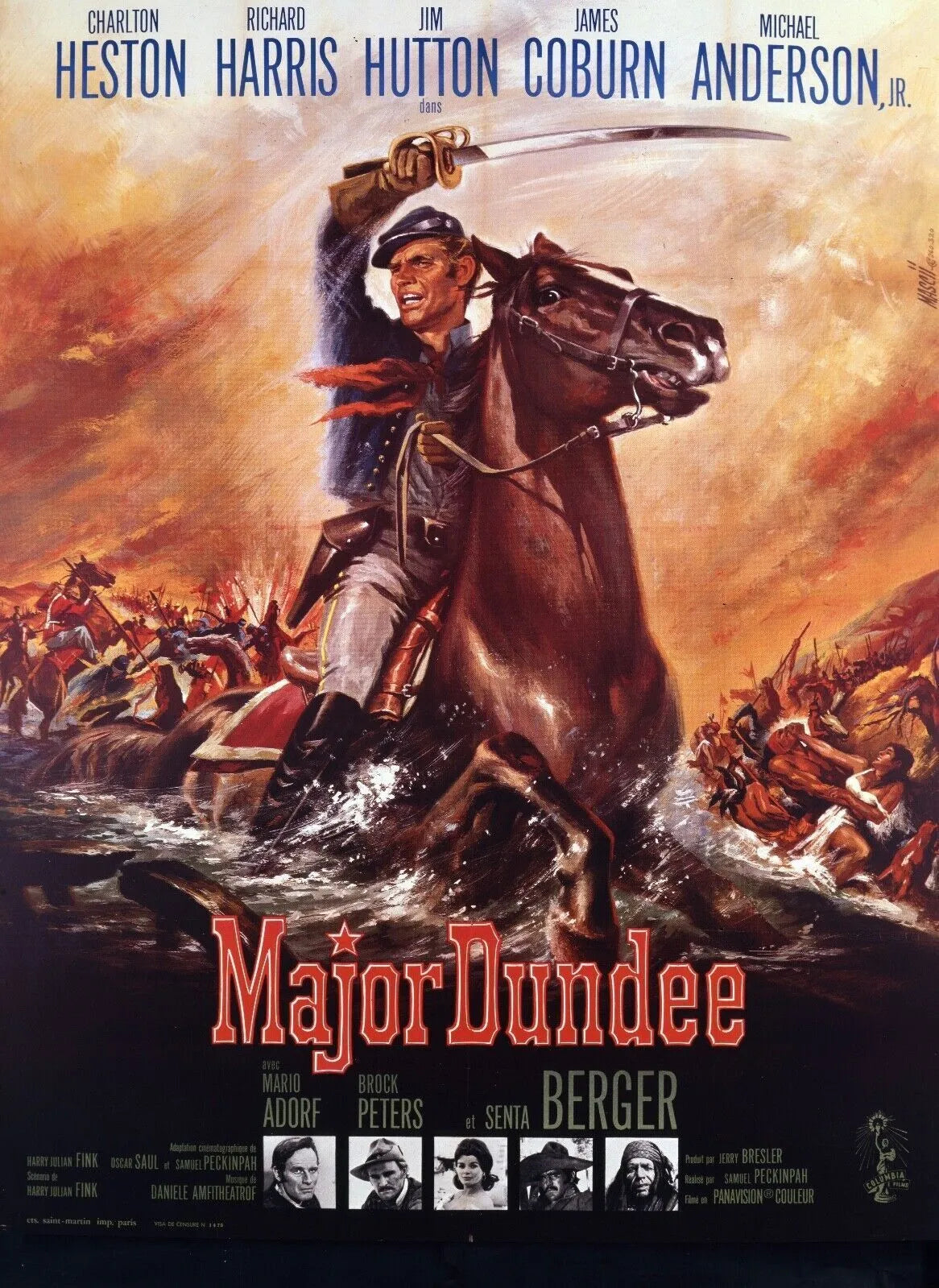 MAJOR DUNDEE, CHARLTON HESTON, 1965, Repro affiche cinéma VINTAGE, HQ