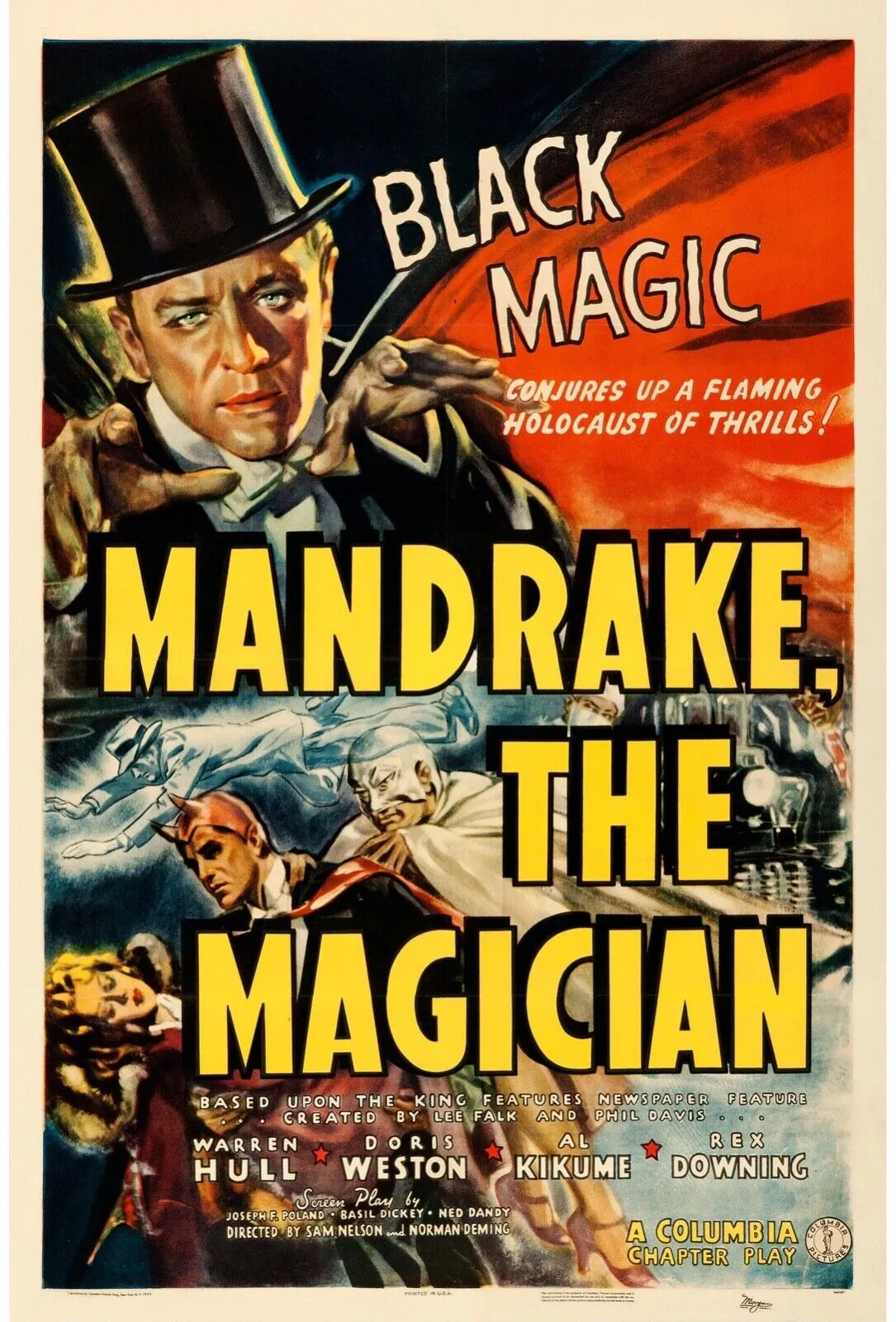 MANDRAKE THE MAGICIAN, WARREN HULL, 1939, REPRO AFFICHE DE CINEMA VINTAGE, HQ
