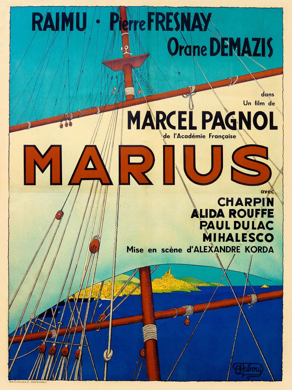 MARIUS, RAIMU, FRESNAY, MARCEL PAGNOL, 1931, Repro Affiche Cinéma Vintage, HQ
