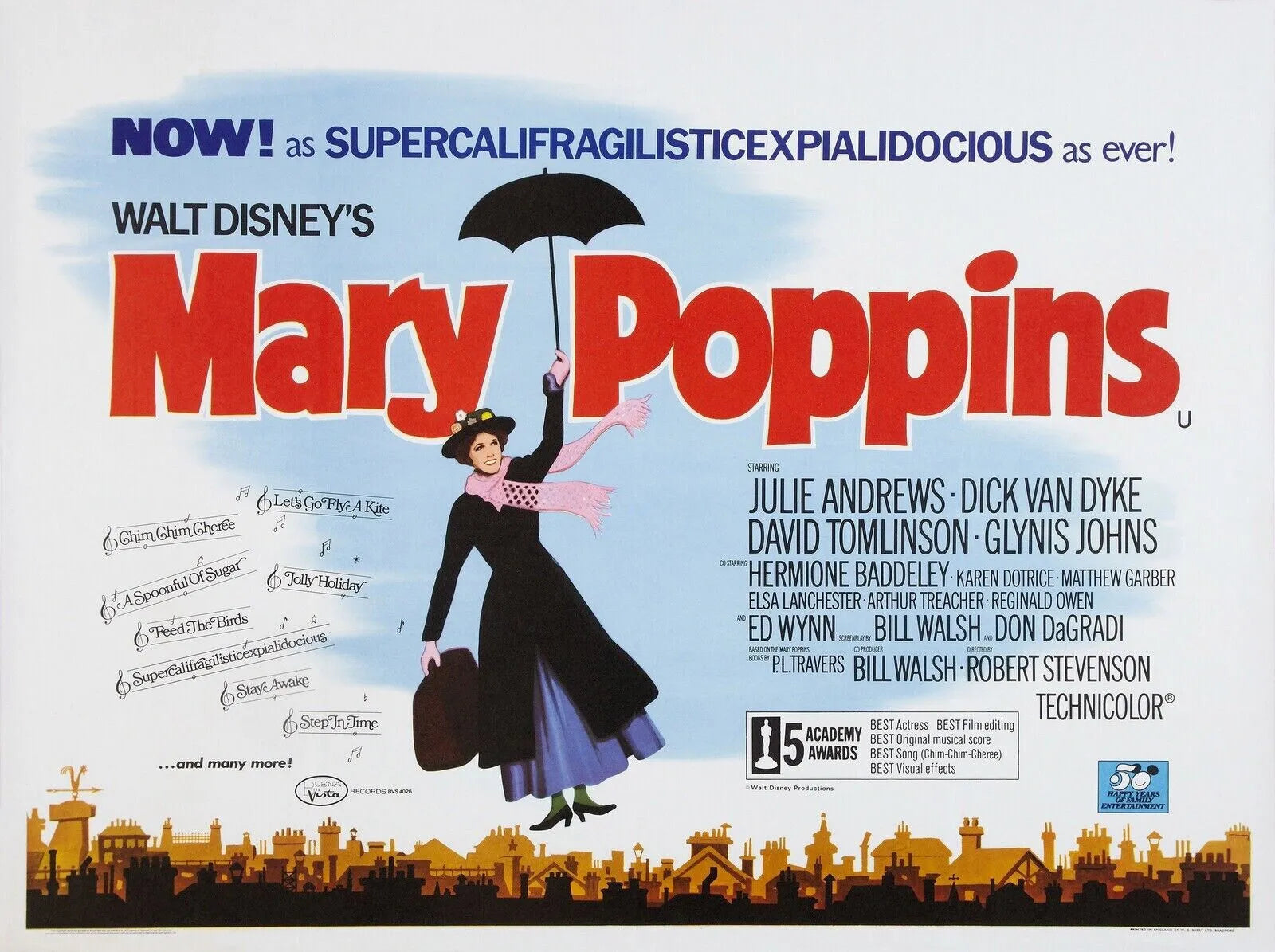 MARY POPPINS, JULIE ANDREWS, WALT DISNEY, AFFICHE DE CINEMA VINTAGE, HQ