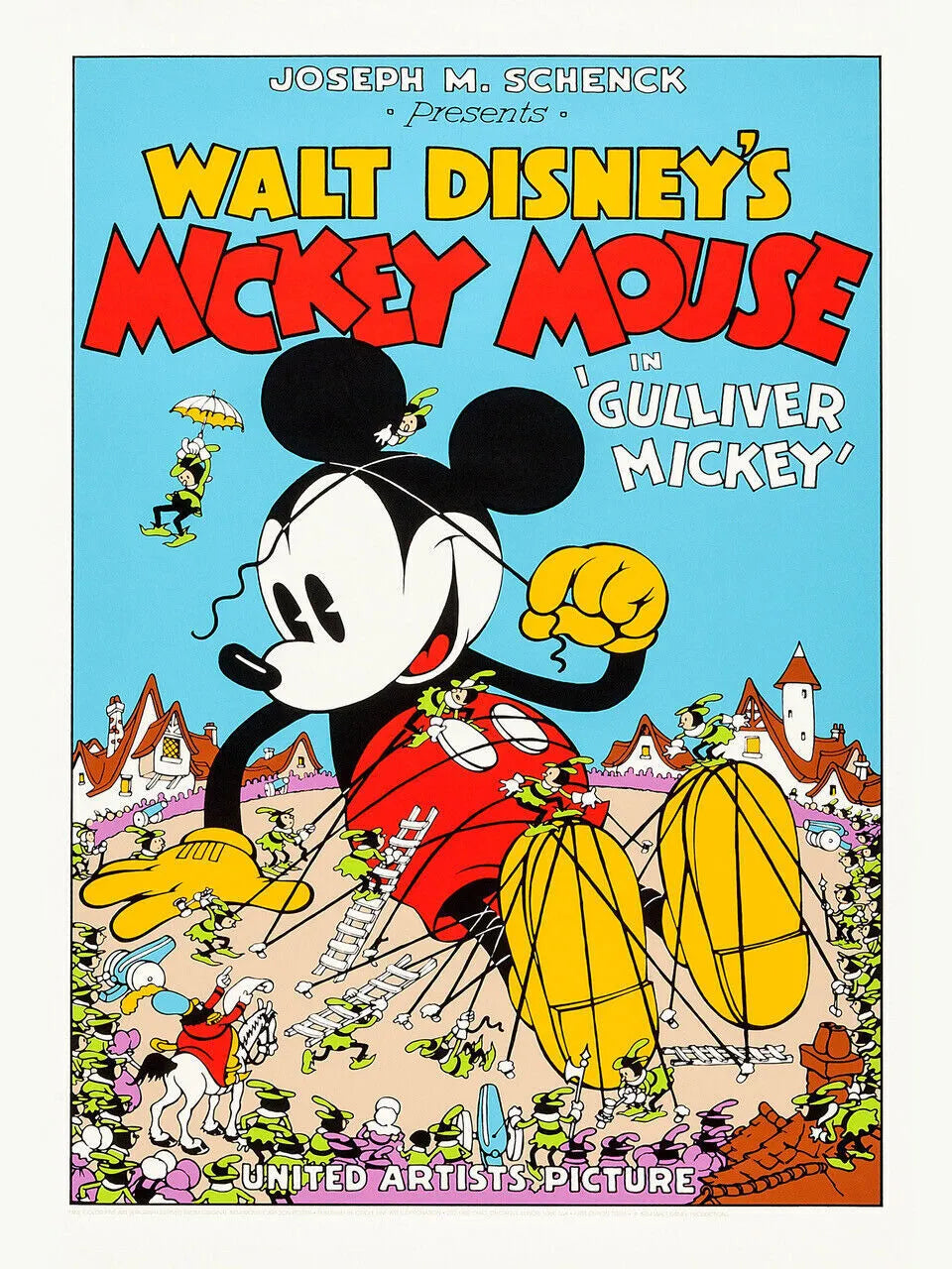 MICKEY MOUSE IN GULLIVER MICKEY, WALT DISNEY, 1934, REPRO AFFICHE CINEMA VINTAGE, HQ