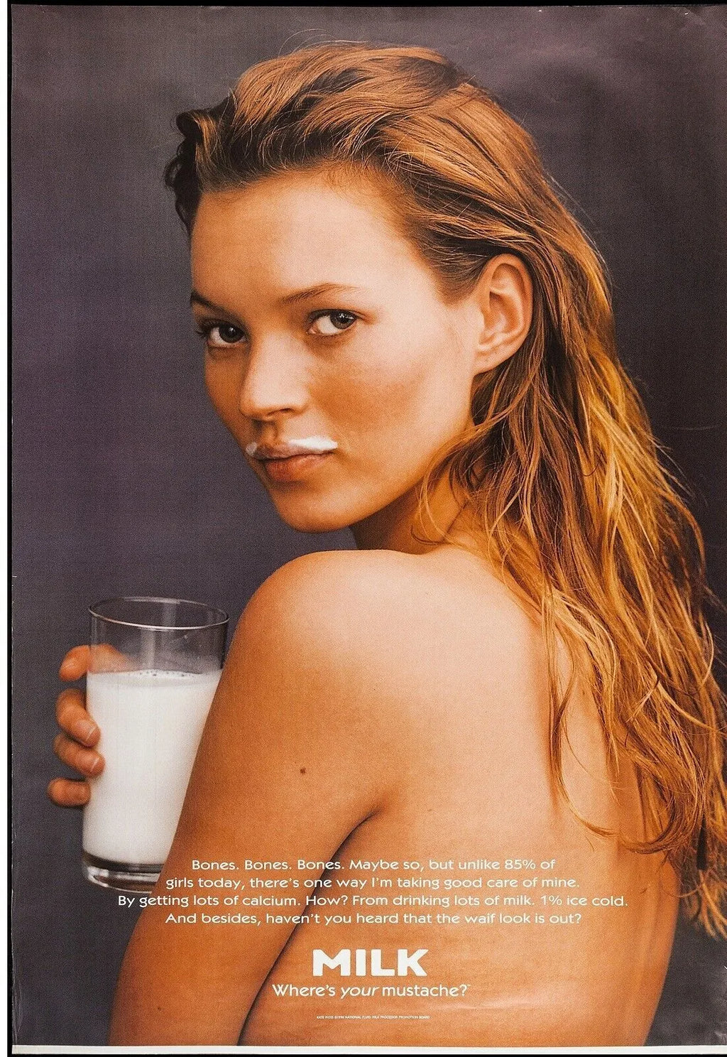 MILK, KATE MOSS, "GOT MILK", 1996, Repro affiche publicitaire VINTAGE, HQ
