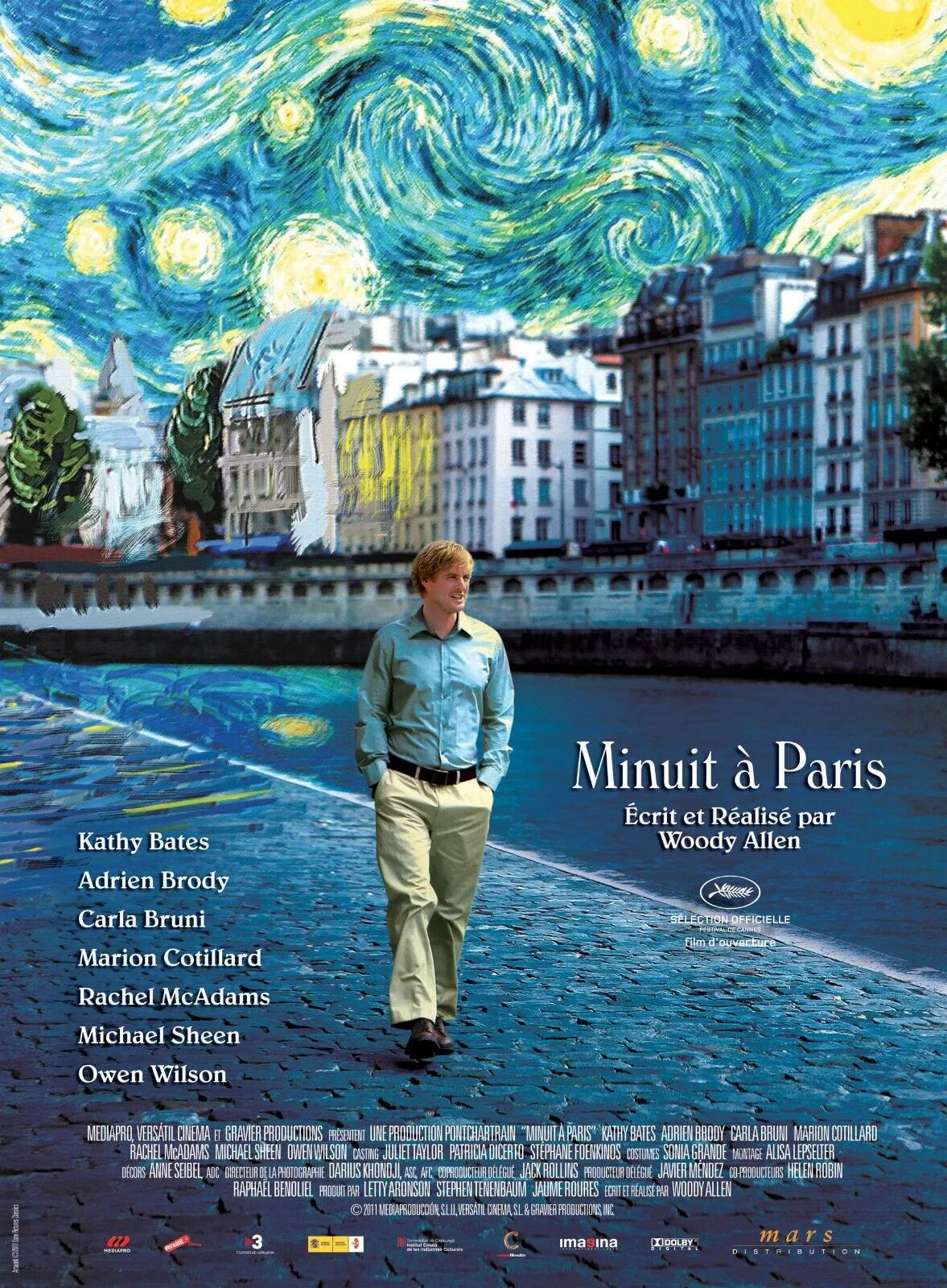 MINUIT A PARIS, WOODY ALLEN, 2011, Repro affiche de cinema VINTAGE, HQ