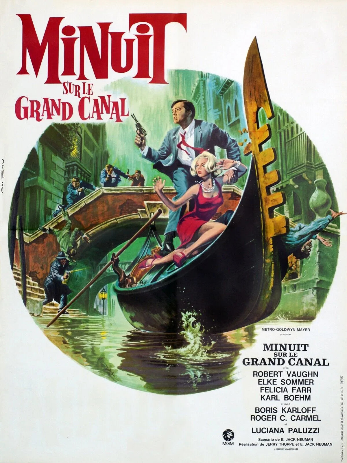 MINUIT SUR LE GRAND CANAL, ROBERT VAUGHN, 1967, REPRO AFFICHE CINEMA VINTAGE, HQ