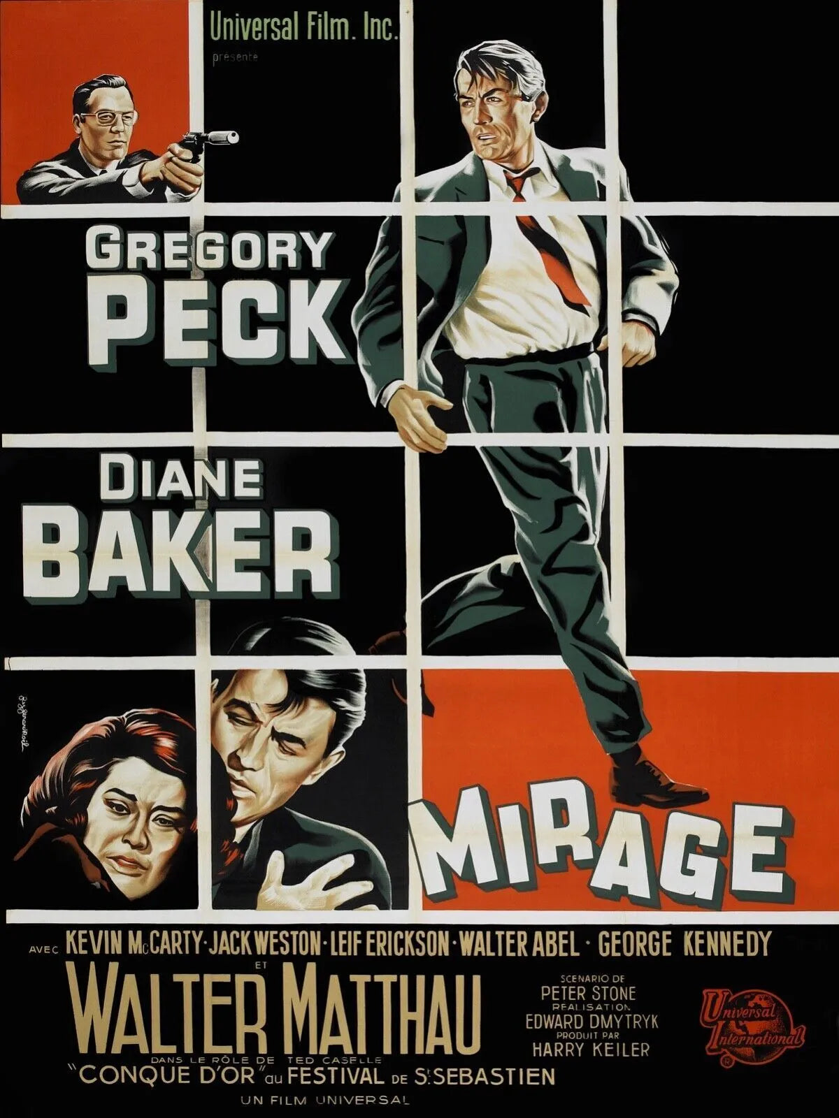MIRAGE, GREGORY PECK, 1965, REPRO AFFICHE CINEMA VINTAGE, HQ