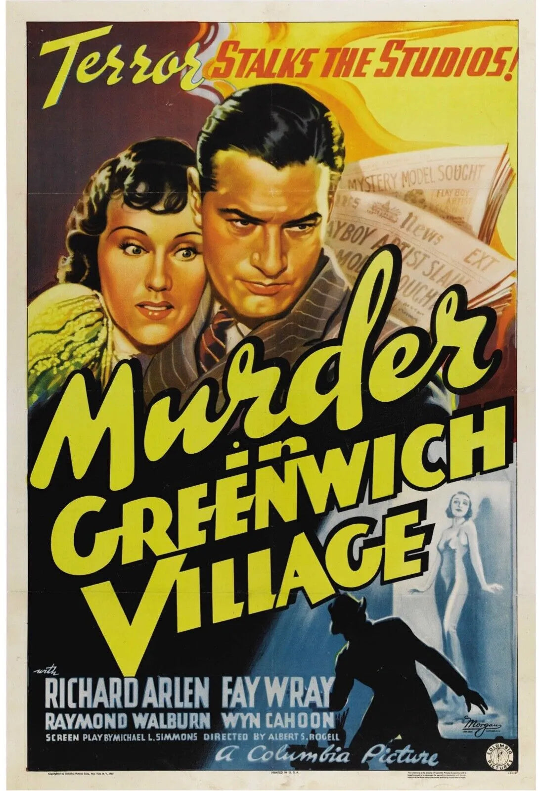 MURDER GREENWICH VILLAGE, FAY WRAY, 1937, REPRO AFFICHE DE CINEMA vintage movie poster reproduction