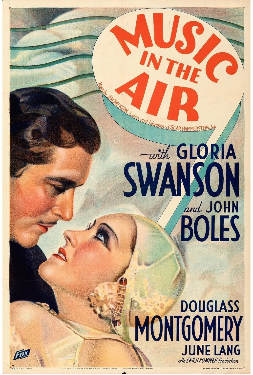 MUSIC DANS L'AIR, GLORIA SWANSON, 1934, Repro affiche cinéma VINTAGE, HQ