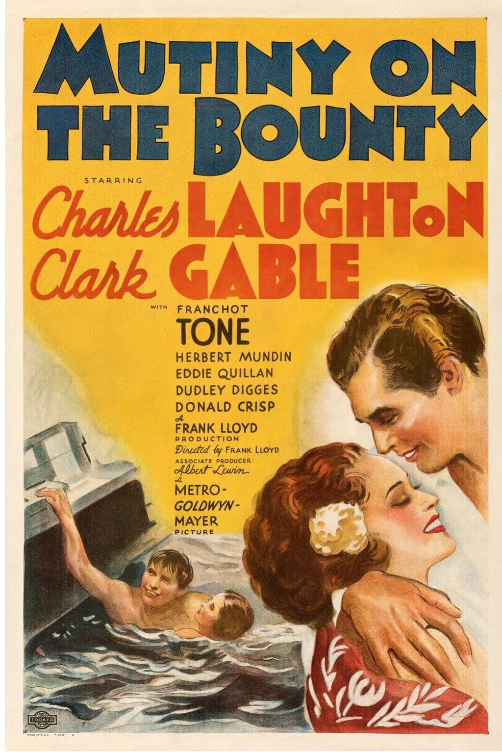 MUTINY ON THE BOUNTY, CLARK GABLE, 1935, REPRO AFFICHE DE CINEMA, VINTAGE, HQ