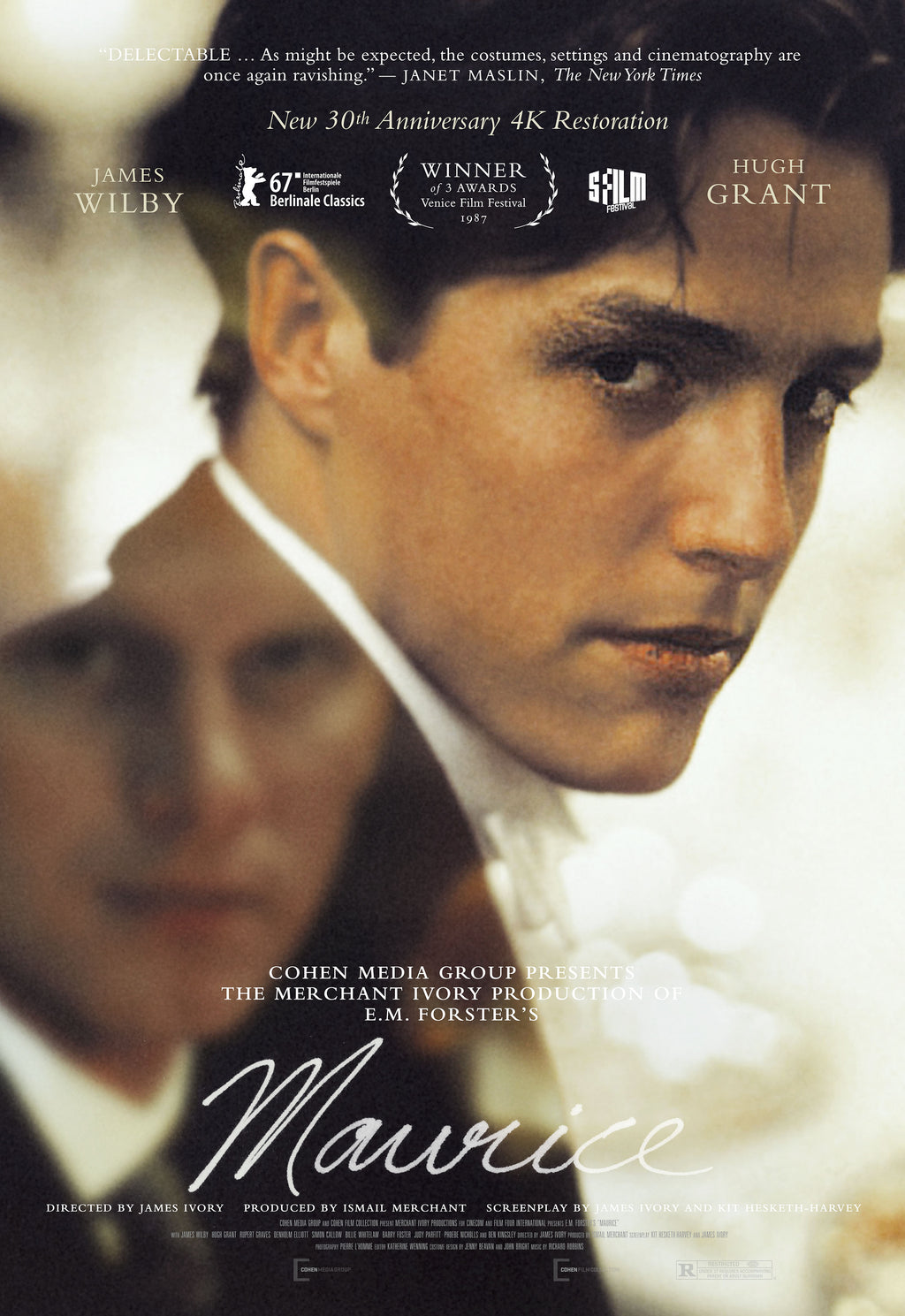 Affiche du film Maurice (1987) de James Ivory avec James Wilby et Hugh Grant. Drame romantique culte. Reproduction HQ – Poster Hub Studio.