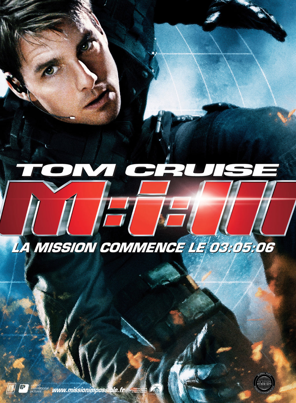Affiche du film Mission: Impossible III (2006) avec Tom Cruise. Film d’action culte et spectaculaire. Reproduction HQ – Poster Hub Studio.
