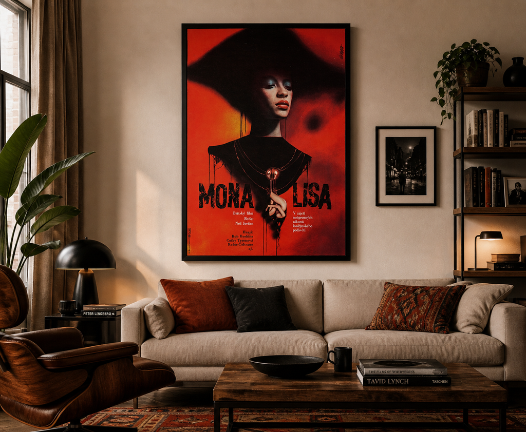 Affiche du film Mona Lisa (1986) de Neil Jordan avec Bob Hoskins. Polar dramatique culte. Reproduction HQ – Poster Hub Studio.