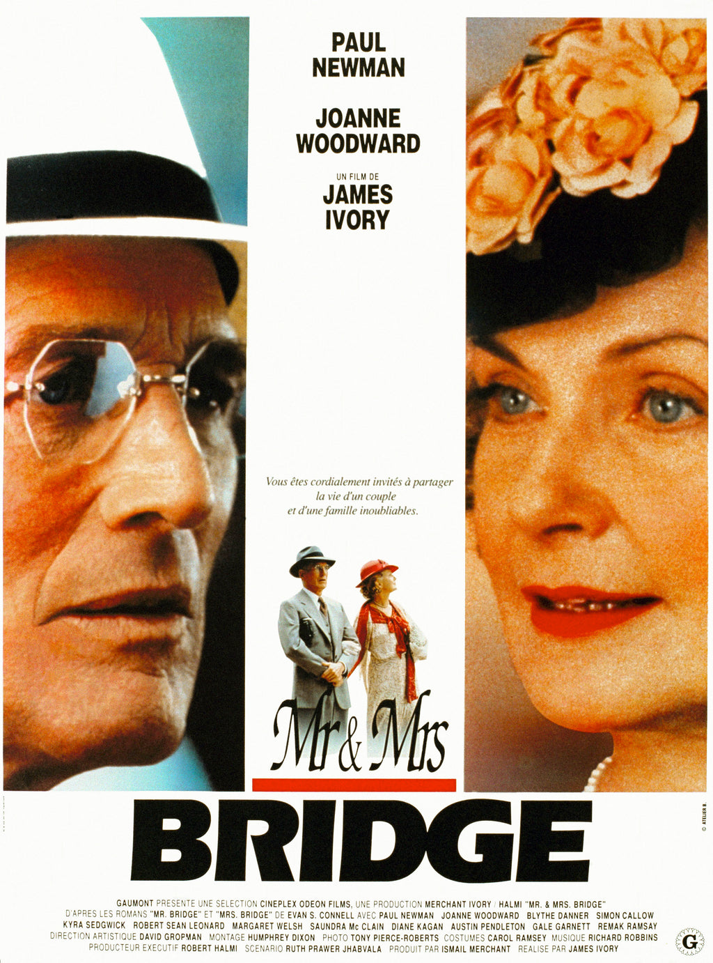 Affiche du film Mr & Mrs Bridge de James Ivory (1990). Drame élégant avec Paul Newman et Joanne Woodward. Reproduction HQ – Poster Hub Studio.