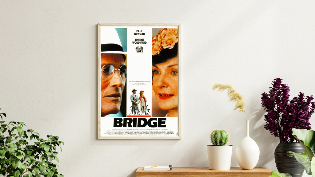 Affiche du film Mr & Mrs Bridge de James Ivory (1990). Drame élégant avec Paul Newman et Joanne Woodward. Reproduction HQ – Poster Hub Studio.