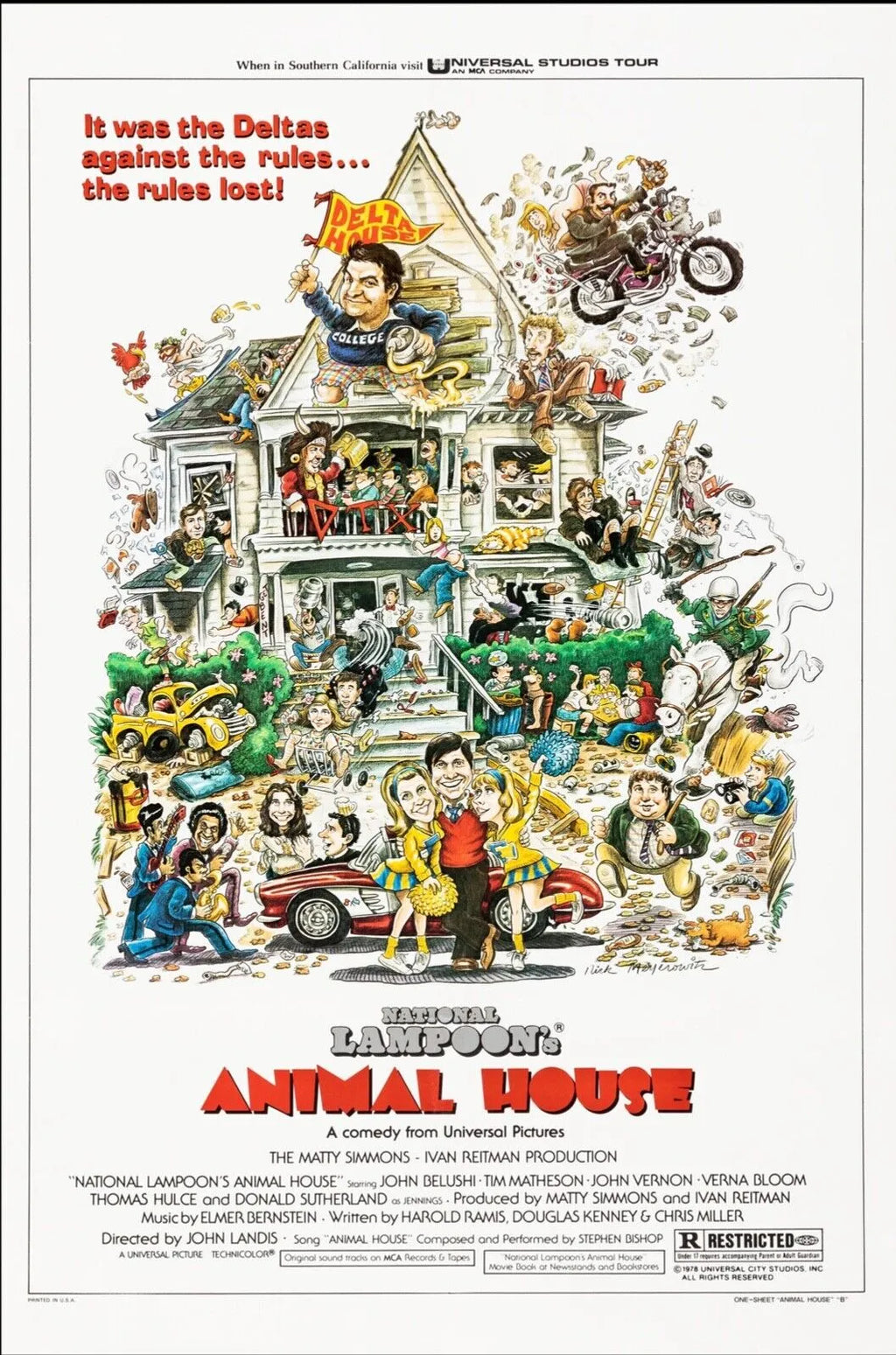 NATIONAL LAMPOON’S ANIMAL HOUSE, JOHN BELUSHI, 1978, Repro Affiche Cinema VINTAGE, HQ