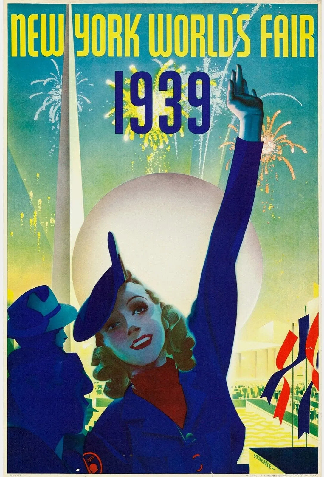 NEW YORK WORLD’S FAIR, 1939 ET 1964, REPRO AFFICHE VINTAGE FOIRE MONDIALE, HQ