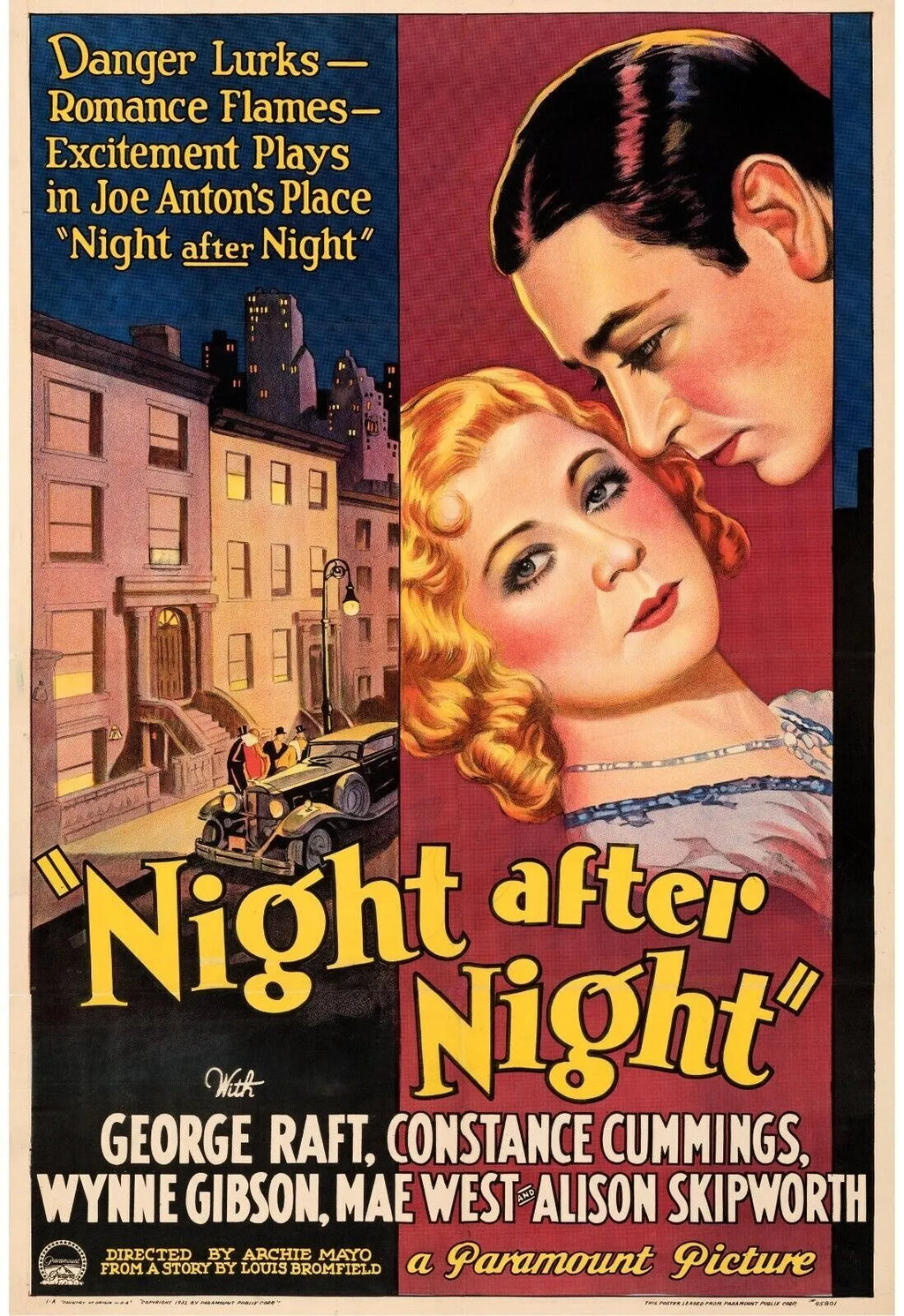 NUIT APRES NUIT, "NIGHT AFTER NIGHT" GEORGE RAFT, 1932, repro affiche cinéma, VINTAGE HQ