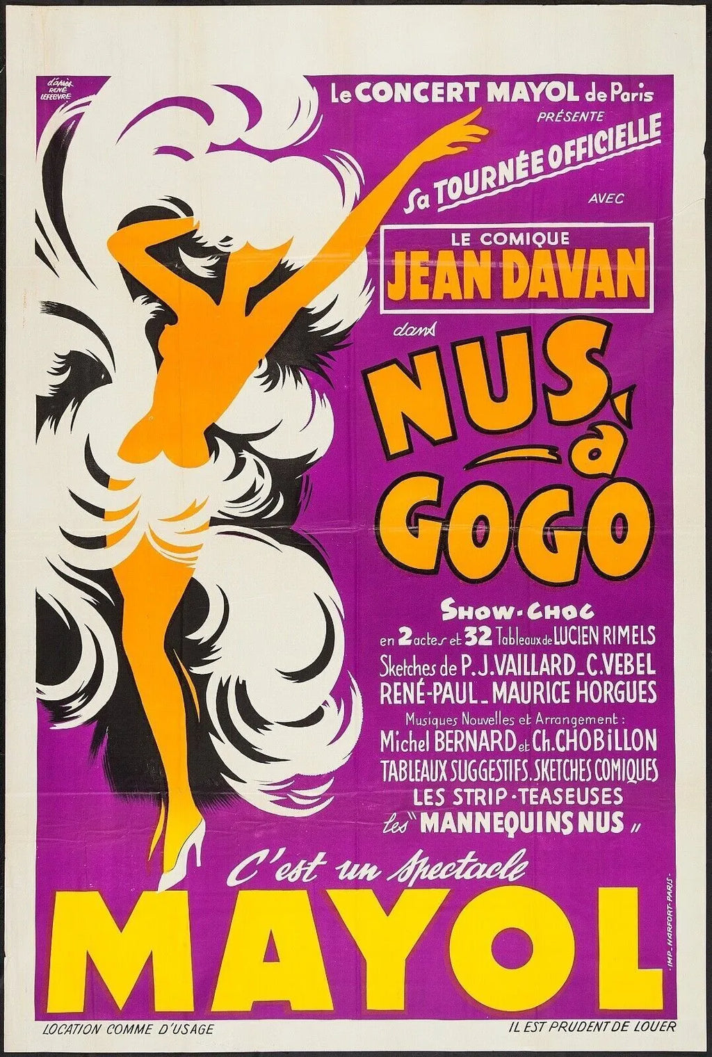 NUS À GOGO MAYOL, JEAN DAVAN, REPRO AFFICHE MUSQIUE VINTAGE HQ