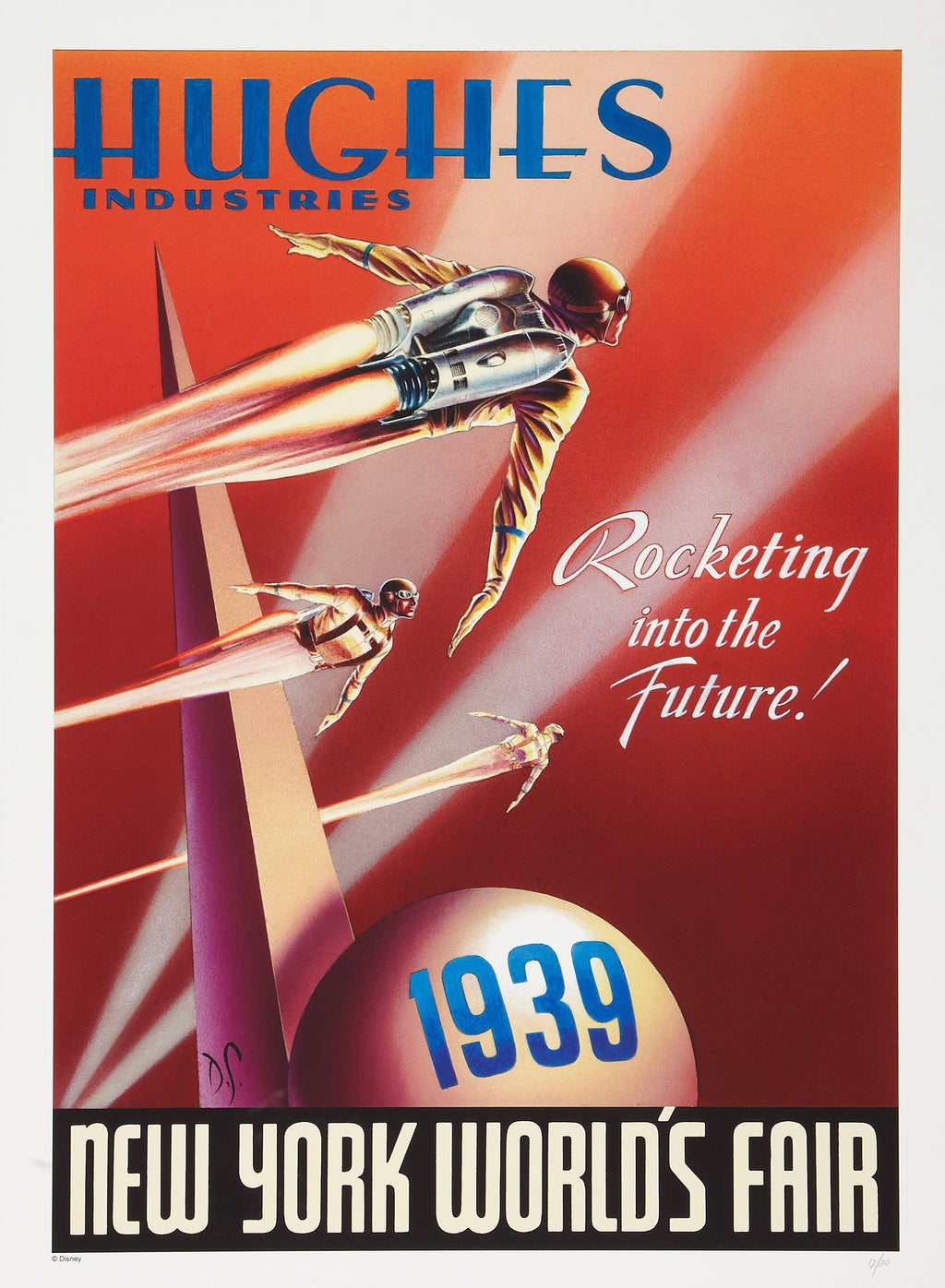 Affiche vintage New York World’s Fair 1939 Hughes Industries. Style rétro futuriste unique. Poster déco design – reproduction HQ Poster Hub.