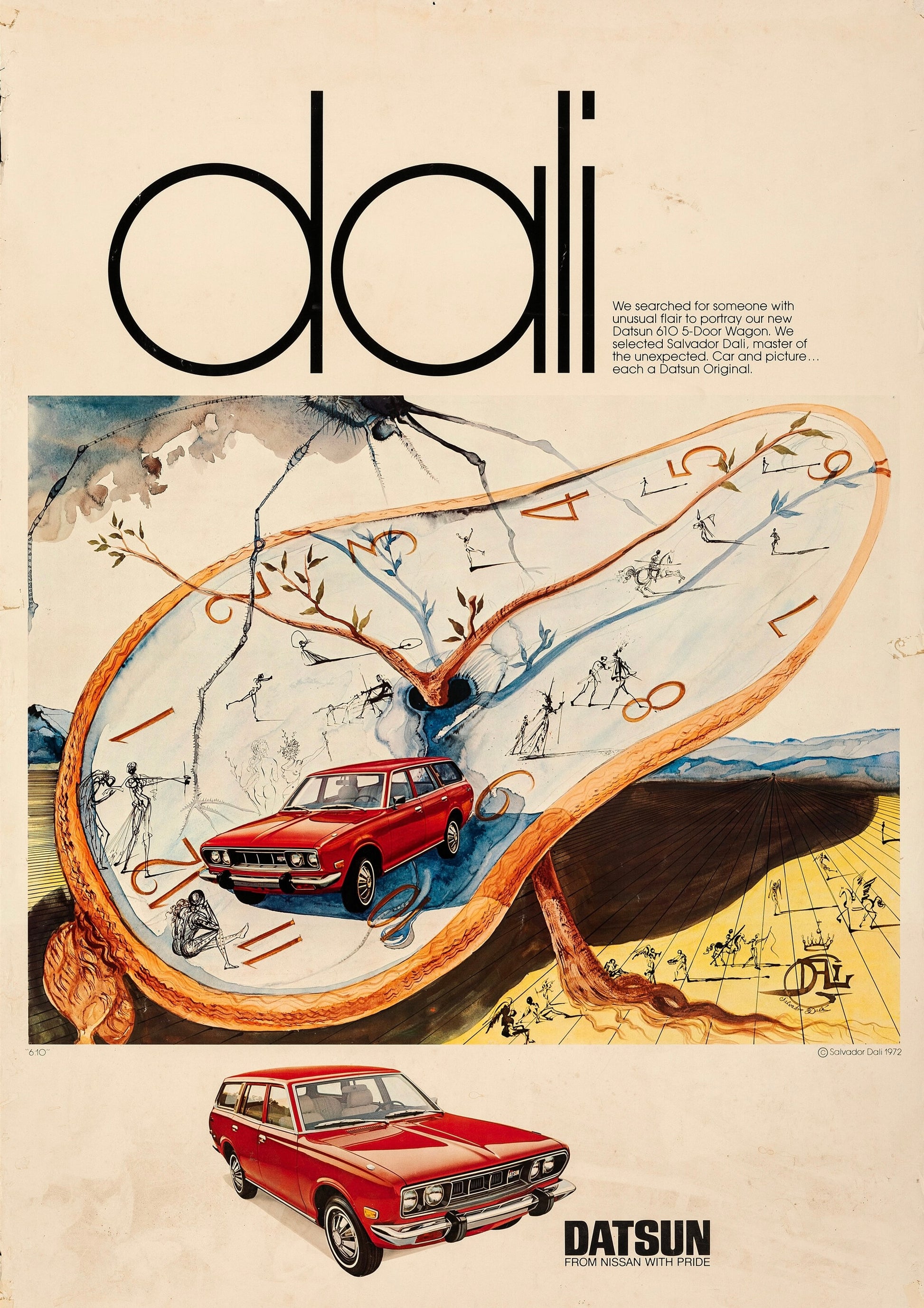 DATSUN 610 5-DOOR WAGON, SALVADOR DALÍ, 1972, POSTER HUB STUDIO RÉTRO – HQ