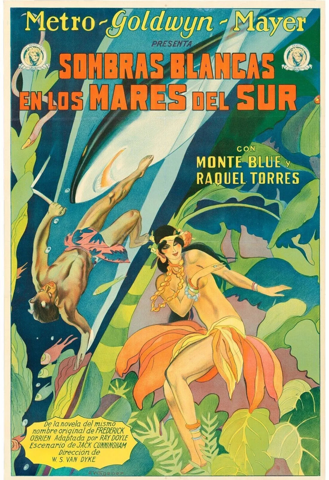OMBRES BLANCHES, MONTE BLUE ,1928, Repro affiche cinéma VINTAGE, HQ