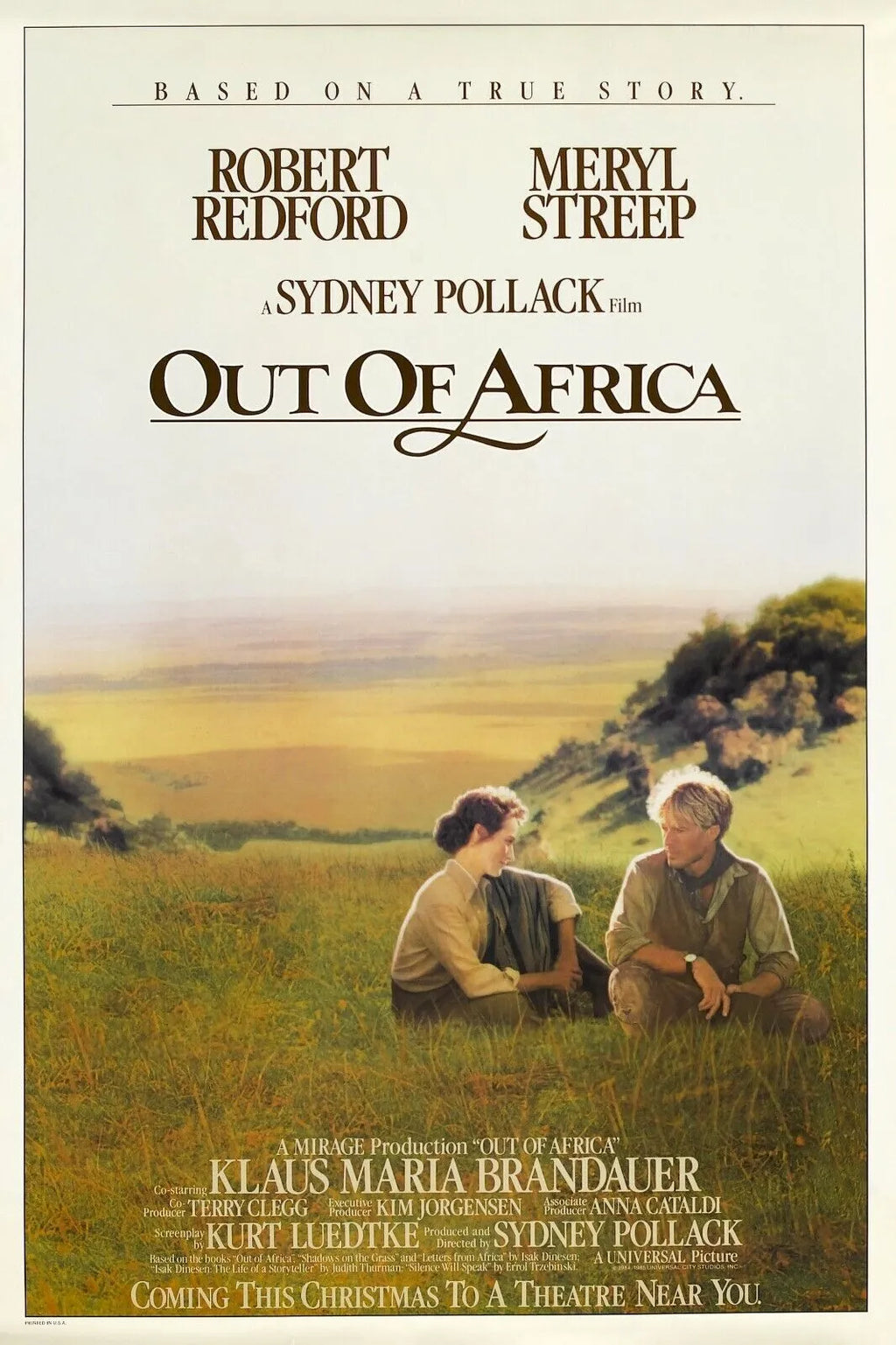 OUT OF AFRICA, ROBERT REDFORD, MERYL STREEP, 1985, REPRO AFFICHE CINEMA VINTAGE, HQ