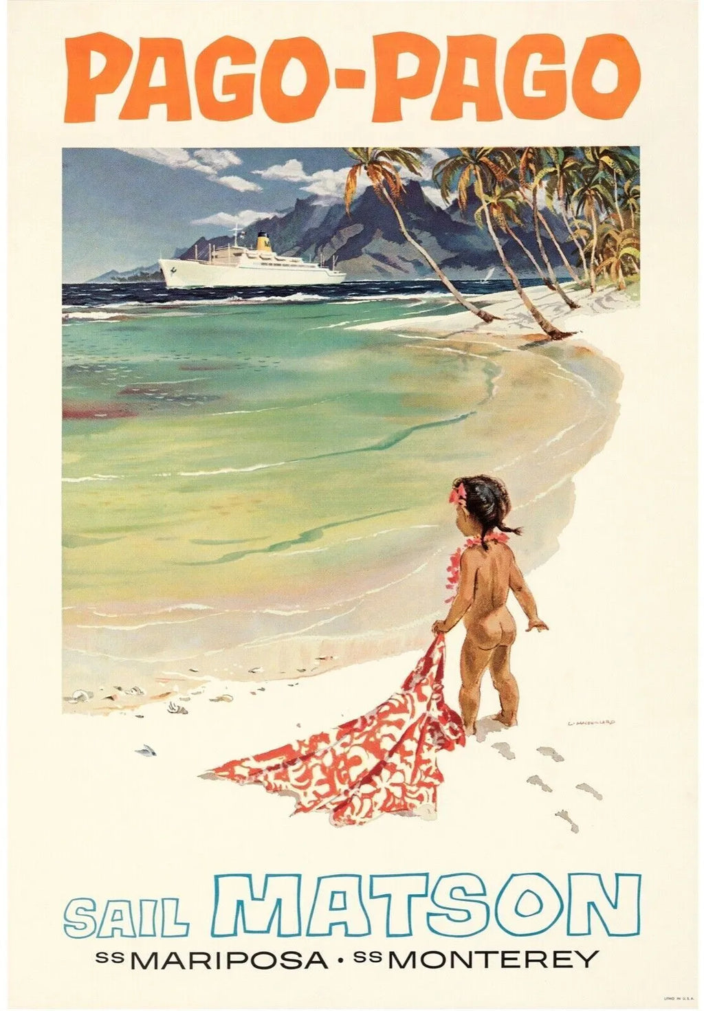 PAGO-PAGO, MER SAIL MATSON, REPRO AFFICHE TOURISME VINTAGE, HQ