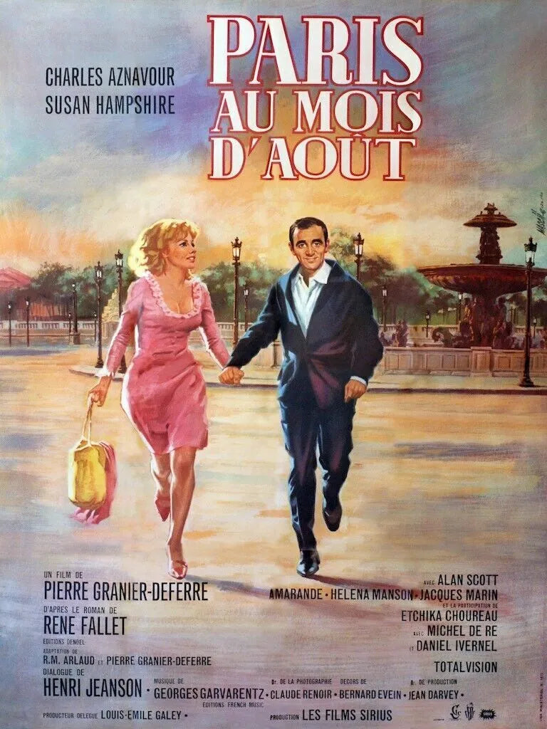 PARIS AU MOIS D'AOUT, CHARLES AZNAVOUR, 1966, Repro Affiche Cinéma VINTAGE,HQ