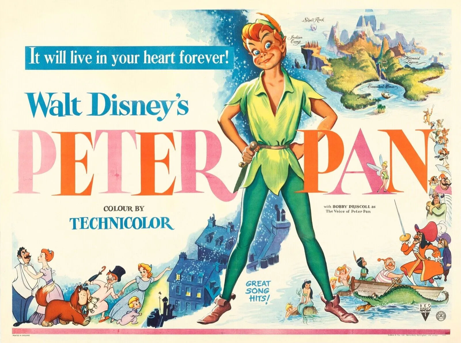 PETER PAN, WALT DISNEY,1953, Repro affiche cinéma, VINTAGE HQ