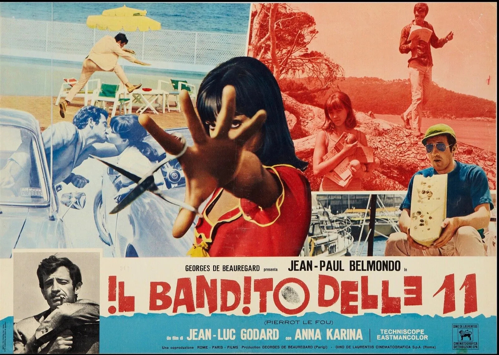 PIERROT LE FOU, JEAN-PAUL BELMONDO, 1965, ITALIE, Repro Affiche Cinéma VINTAGE, HQ