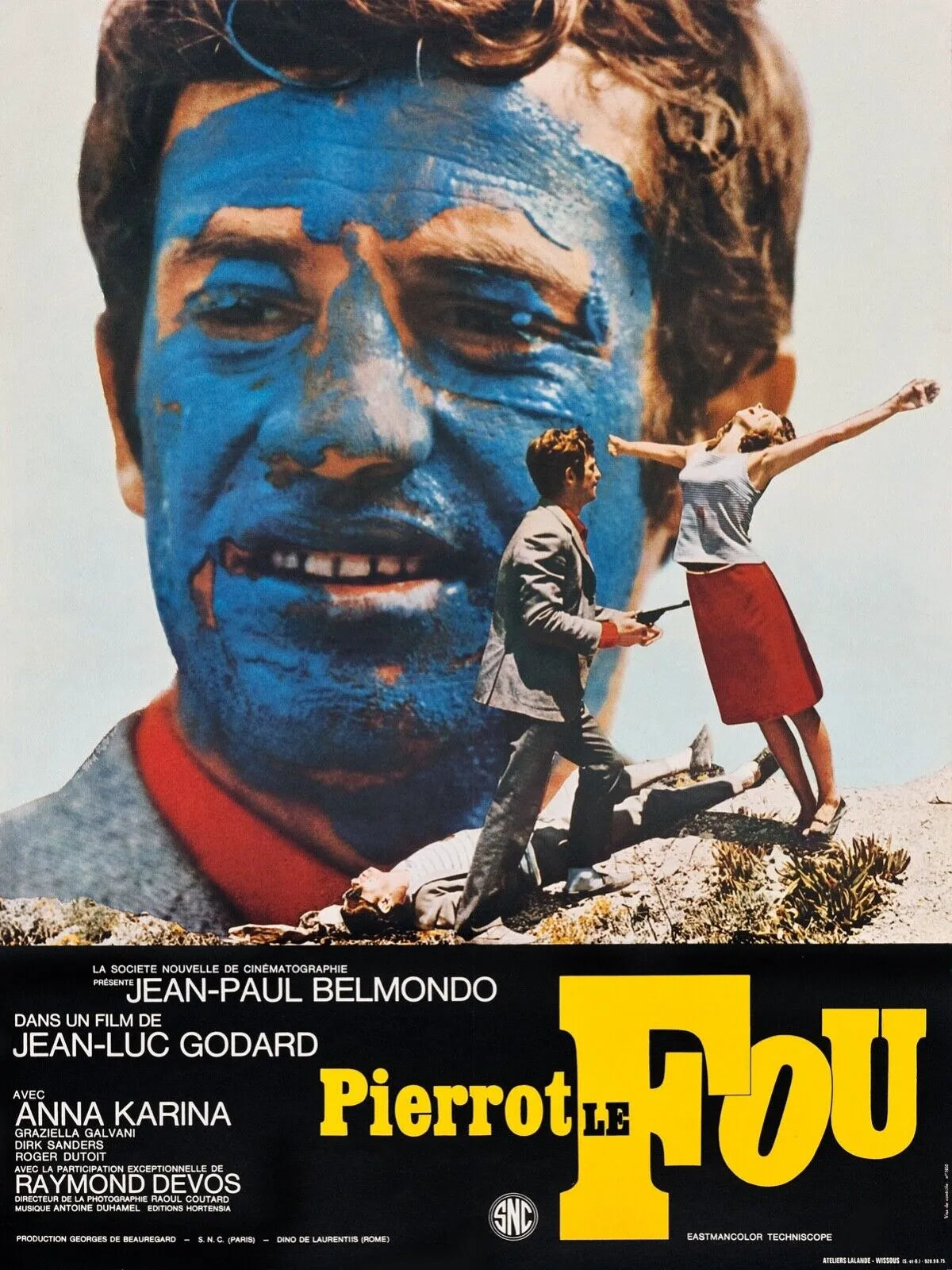 PIERROT LE FOU, Jean-Paul Belmondo, 1965, Repro affiche cinéma
