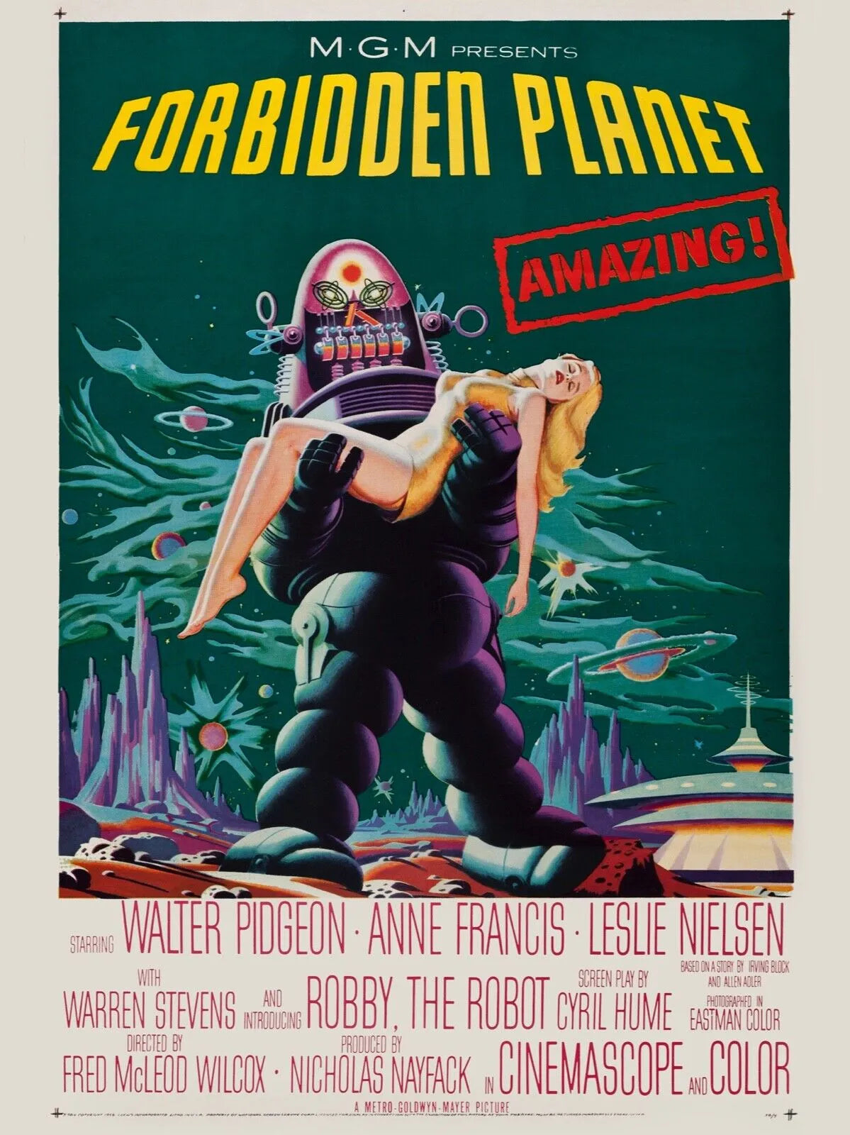 PLANETE INTERDITE, FORBIDDEN PLANET, WALTER PIDGEON, Repro affiche cinéma VINTAGE, HQ