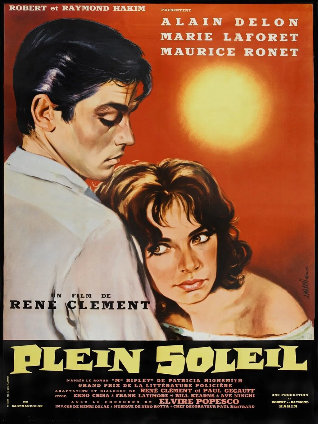 PLEIN SOLEIL, ALAIN DELON, 1960, Repro affiche cinéma VINTAGE, HQ