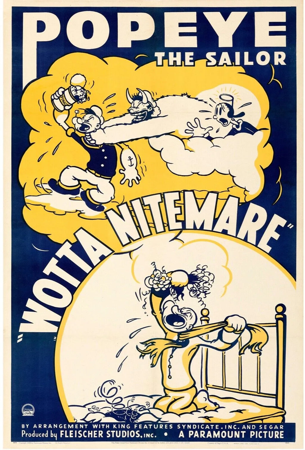 POPEYE QUEL CAUCHEMAR, POPEYE: WOTTA NIGHTMARE, SEYMOUR KNEITEL, 1947, REPRO AFFICHE CINEMA VINTAGE, HQ