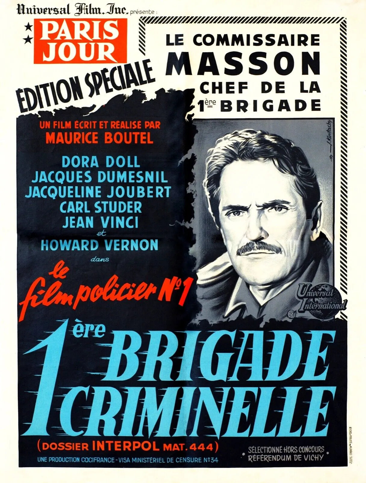 PREMIÈRE BRIGADE CRIMINELLE, DORA DOLL, 1961, REPRO MOVIE POSTER, VINTAGE, HQ