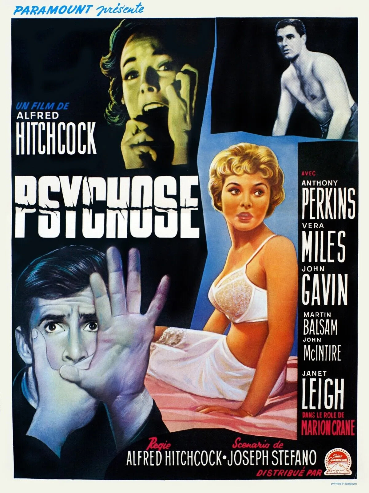 PSYCHOSE, ALFRED HITCHCOCK, 1960, REPRO AFFICHE CINÉMA VINTAGE, HQ