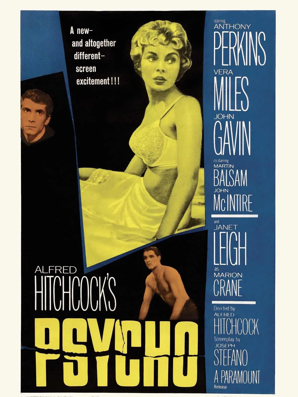 PSYCHOSE, ALFRED HITCHCOCK, 1960, Repro affiche CINEMA VINTAGE, HQ