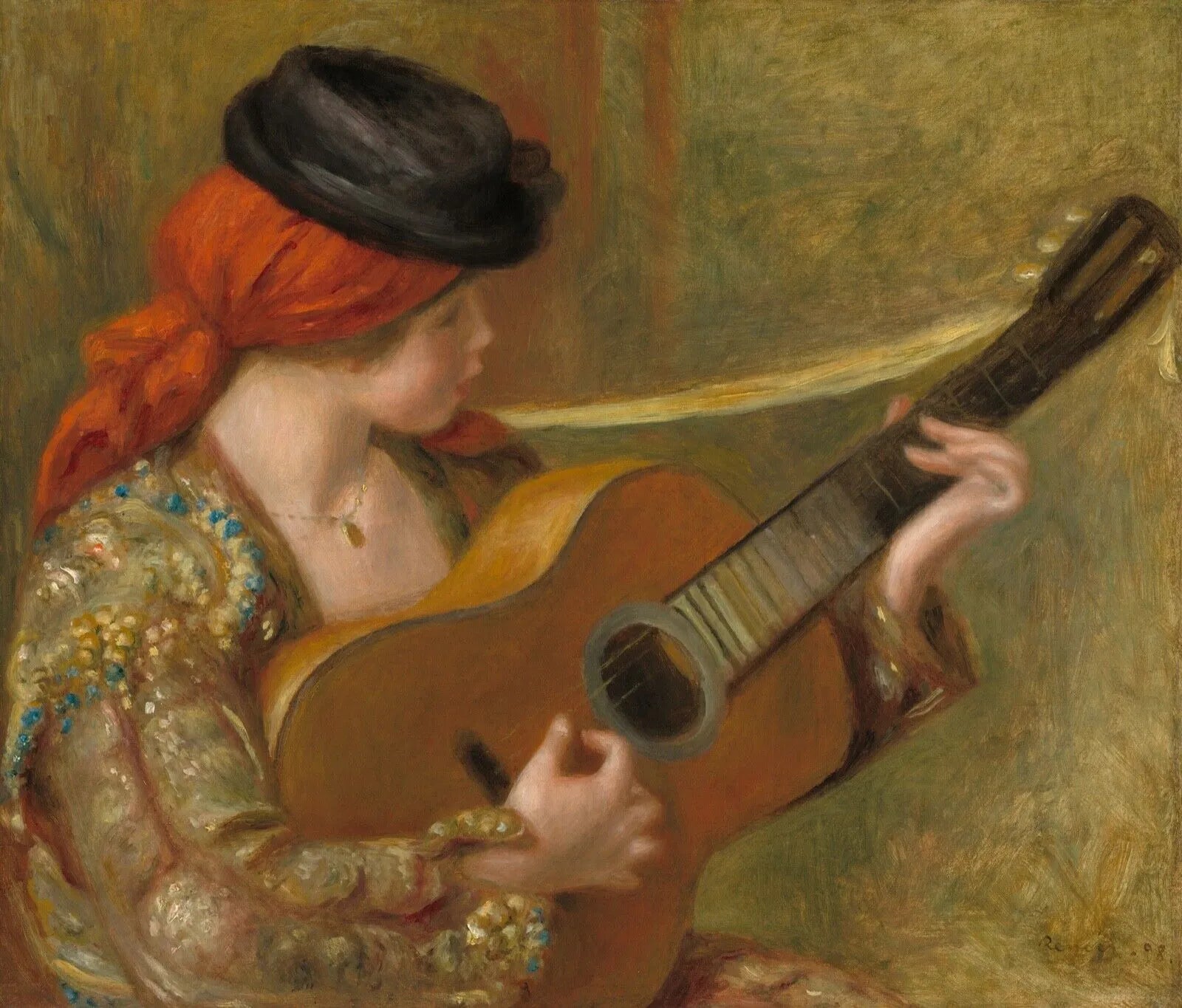 P.A JEAN RENOIR, JEUNE ESPAGNOLE A LA GUITARE, Repro peinture, HQ
