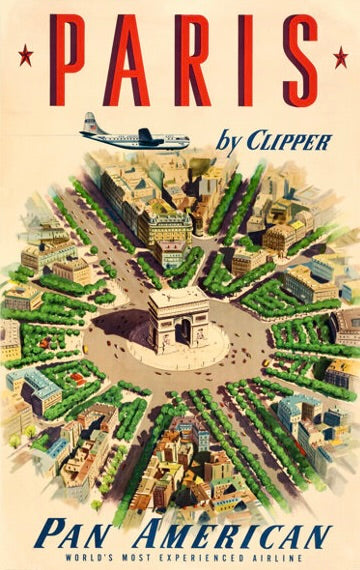 PARIS – AFFICHE VINTAGE PAN AM CLIPPER – ARC DE TRIOMPHE – VOYAGE FRANCE – REPRODUCTION – POSTER HUB STUDIO – HQ