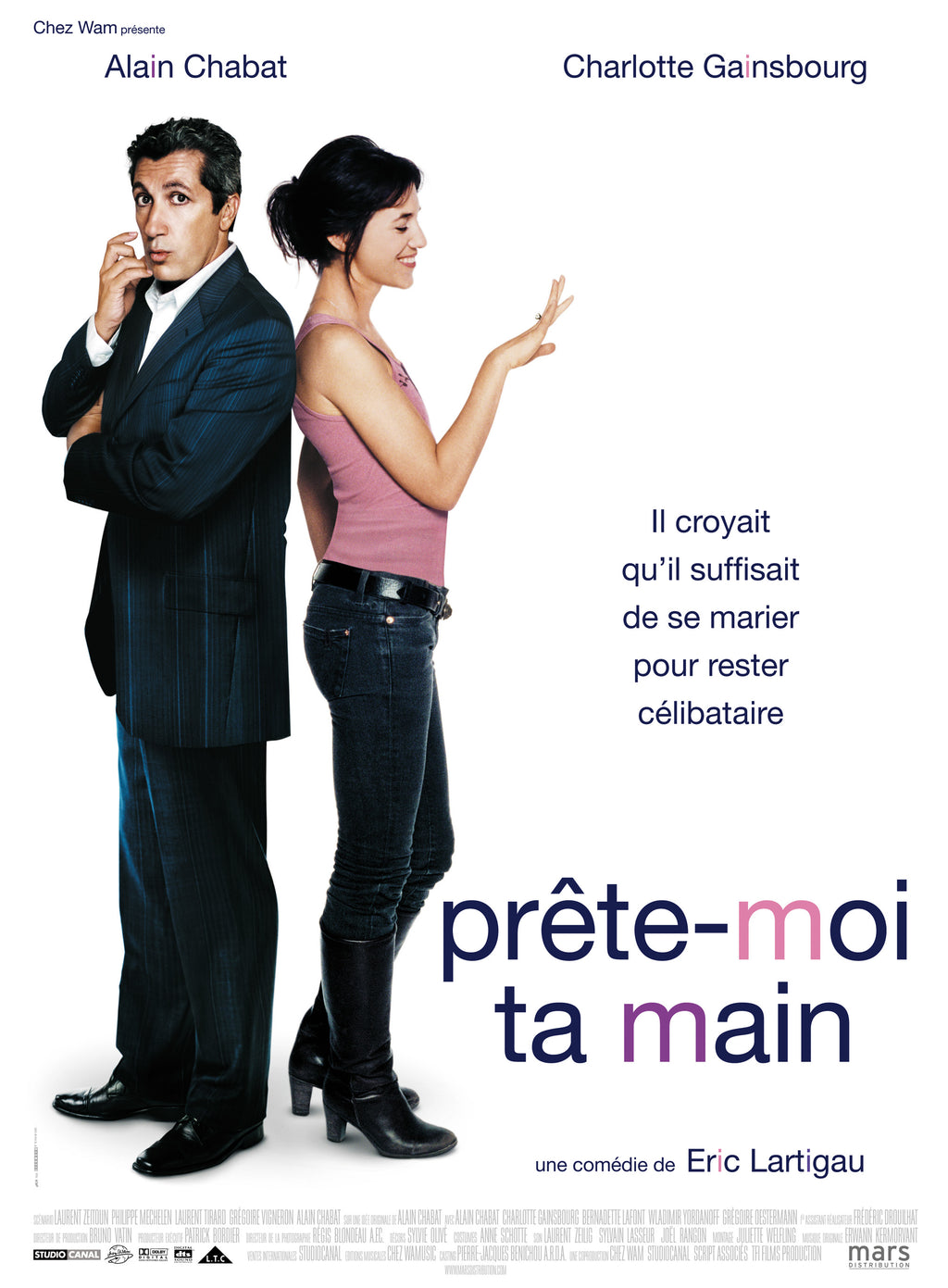 Affiche du film Prête-moi ta main d’Éric Lartigau (2006). Comédie romantique avec Alain Chabat et Charlotte Gainsbourg. Reproduction HQ.