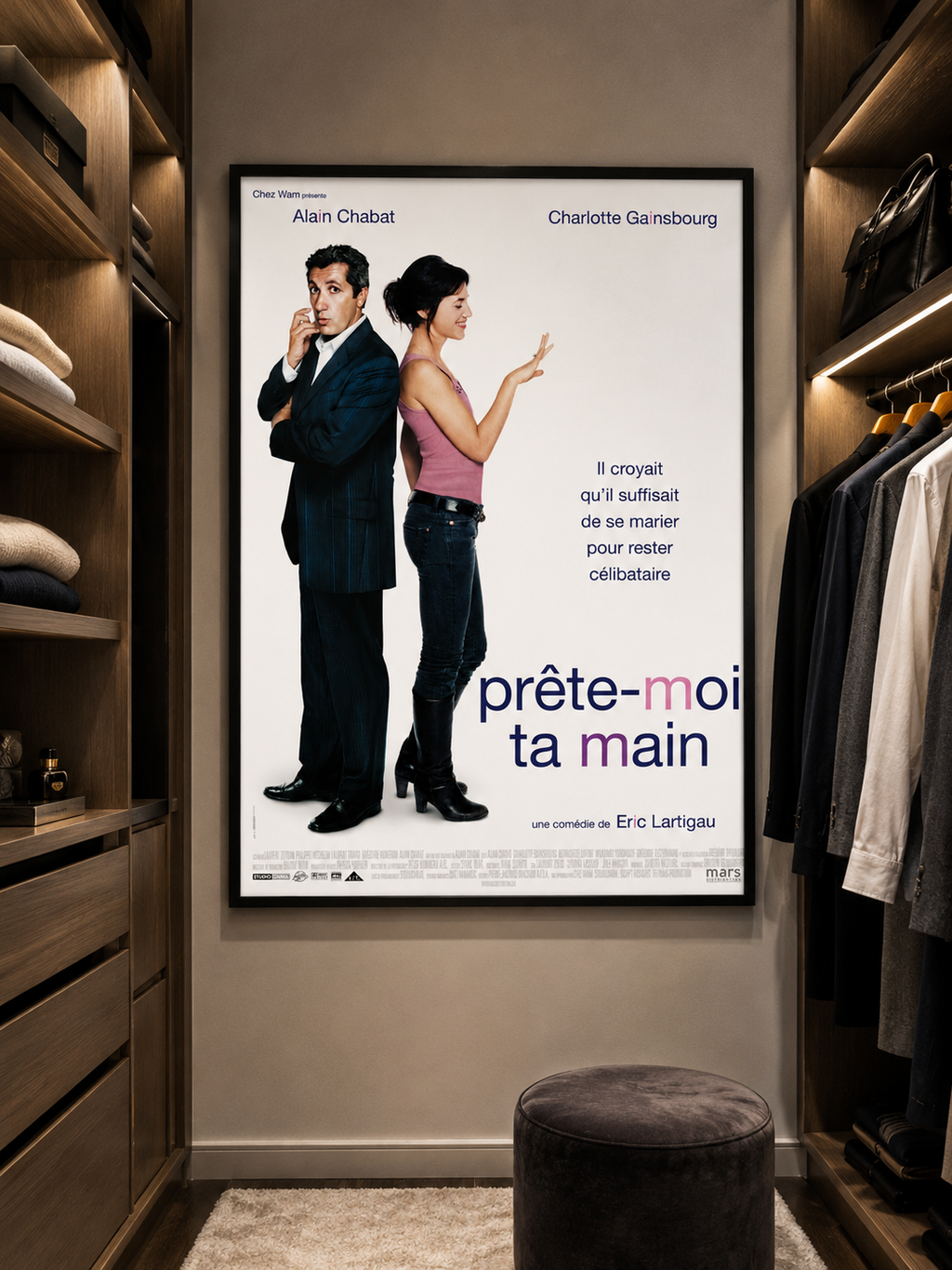 Affiche du film Prête-moi ta main d’Éric Lartigau (2006). Comédie romantique avec Alain Chabat et Charlotte Gainsbourg. Reproduction HQ.
