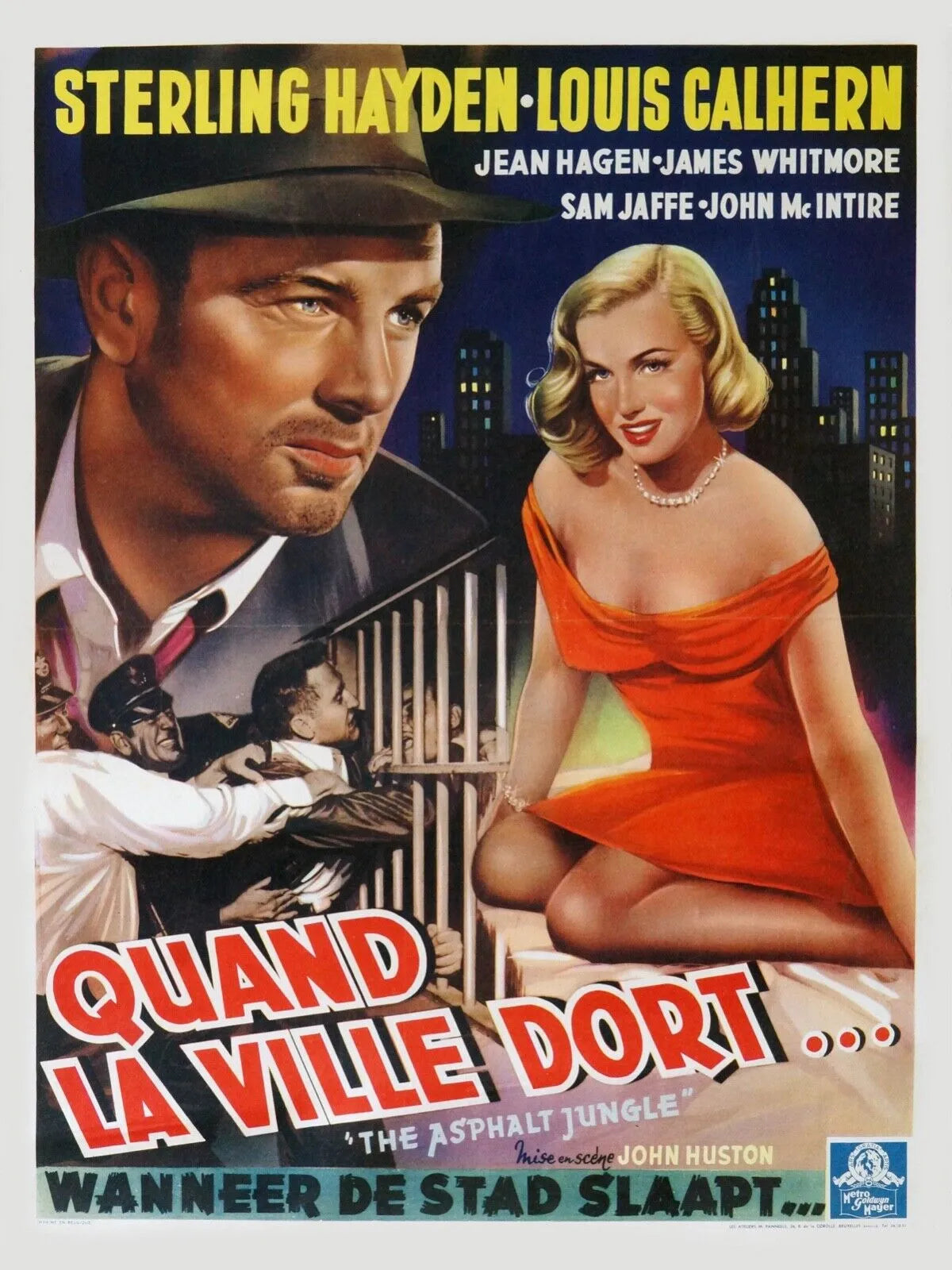 QUAND LA VILLE DORT, STERLING HAYDEN, 1950, REPRO AFFICHE CINEMA, HQ