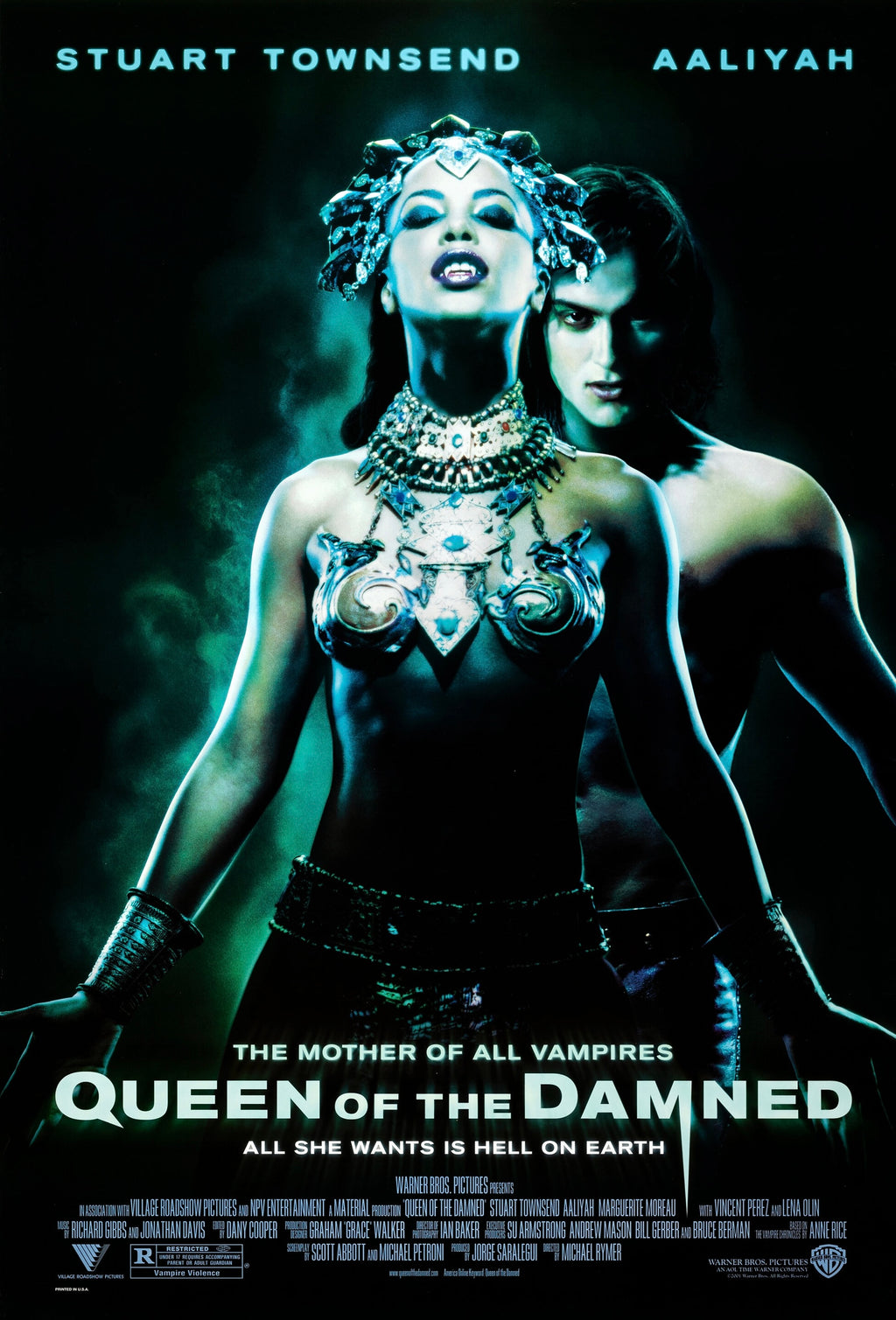 Affiche du film Queen of the Damned (2002) avec Aaliyah. Film vampire culte et gothique. Reproduction HQ – Poster Hub Studio.